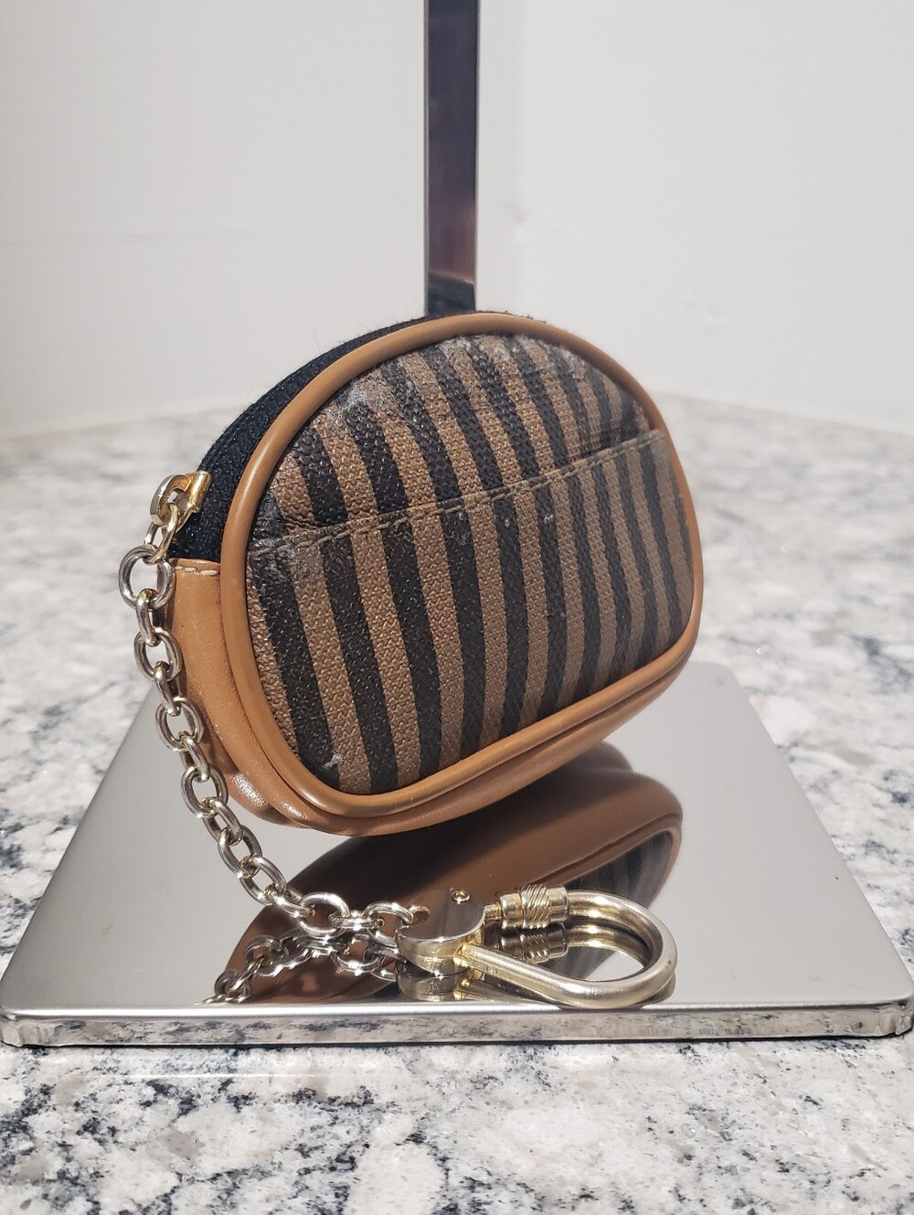 Fendi Vintage Pequin Pattern Oval Coin Pouch Keychain - Picture 2 of 9